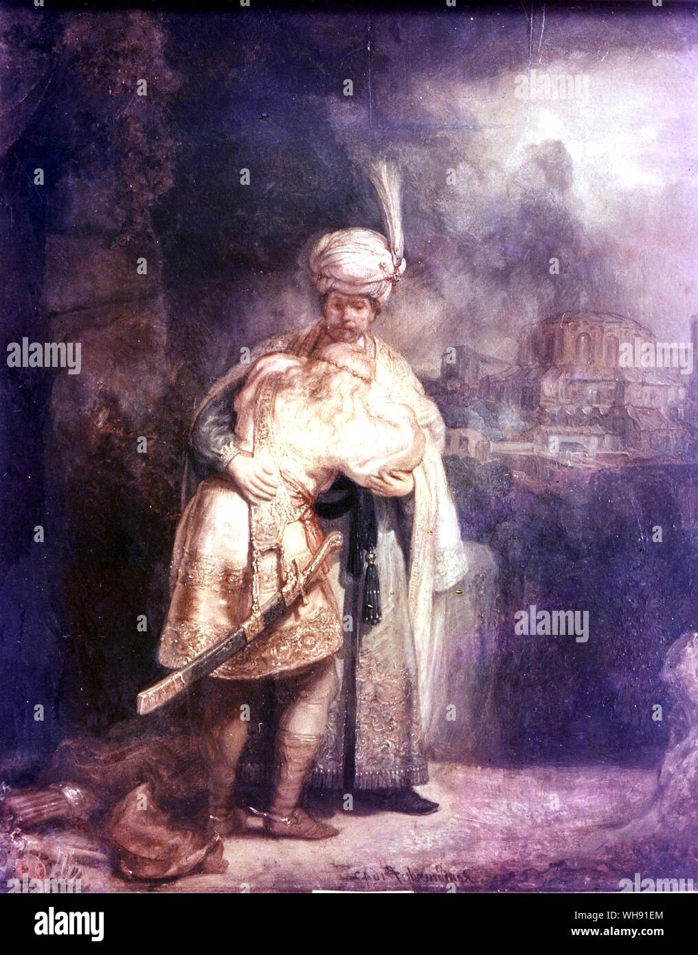 Vereinbarkeit von David und Absalom. von Rembrandt. Rembrandt Harmenszoon van Rijn (Juli 15, 1606 - Oktober 4, 1669) gilt als einer der größten Maler der Europäischen Kunstgeschichte und der wichtigsten in der niederländischen Geschichte.. Hermitage. . Schuld. Stockfoto