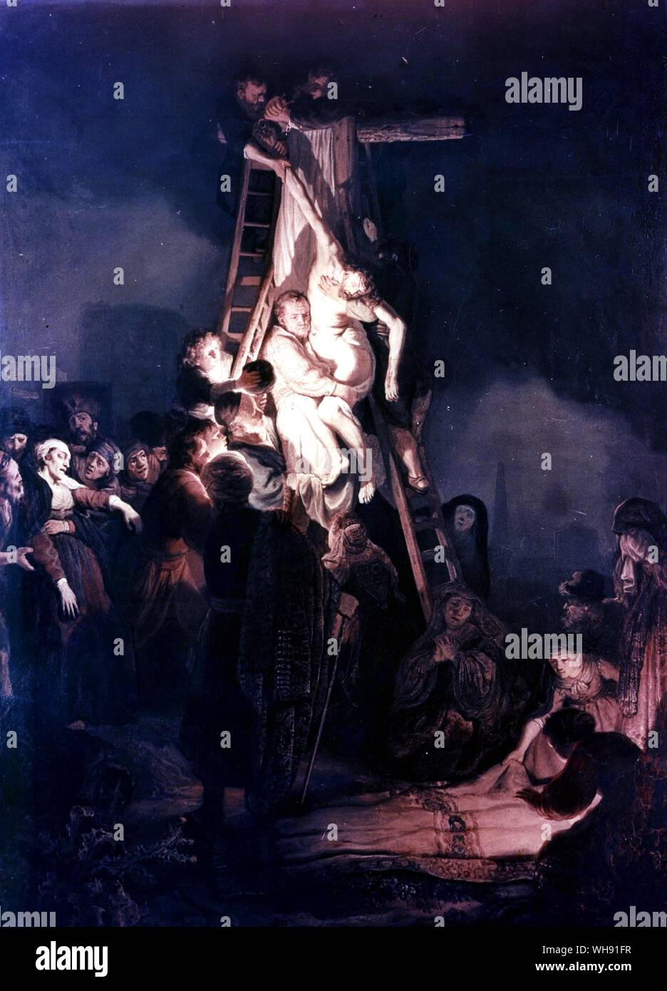 Vom Kreuz Abstieg. von Rembrandt. Rembrandt Harmenszoon van Rijn (Juli 15, 1606 - Oktober 4, 1669) gilt als einer der größten Maler der Europäischen Kunstgeschichte und der wichtigsten in der niederländischen Geschichte.. Stockfoto