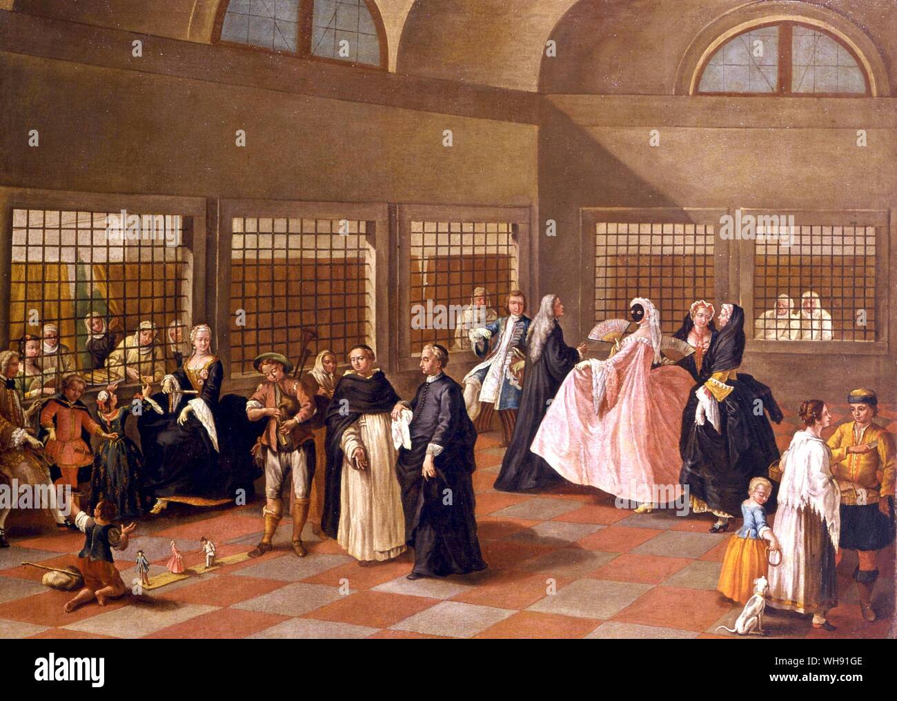 Il Parlatorio. Der Besuch im Salon im Kloster. Von Longhi, Pietro (1701-88). in Ca' Rezzonico, Museo del Settecento, Venedig. Stockfoto