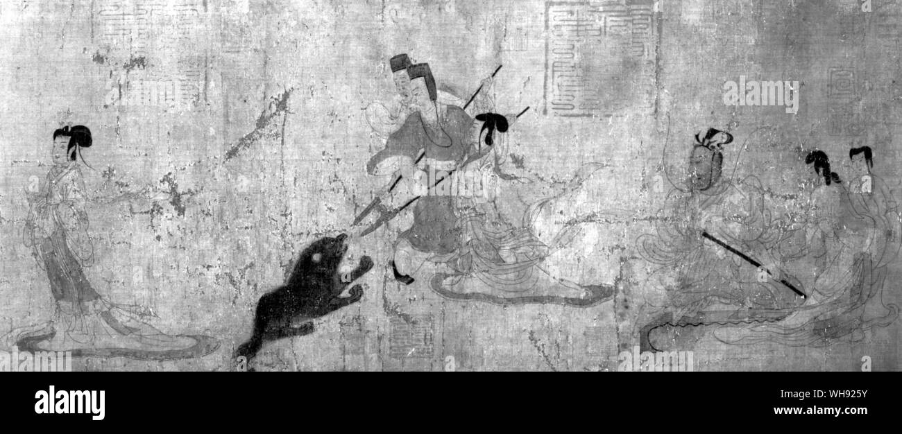 Chinesisch, Ermahnung des Instructress im Palast (Detail aus den Blättern des Ku K'ai Chih) 364-405 AD. Farbe auf Seide, 9,5x 137 Zoll (24,5 x 348 cm). Stockfoto