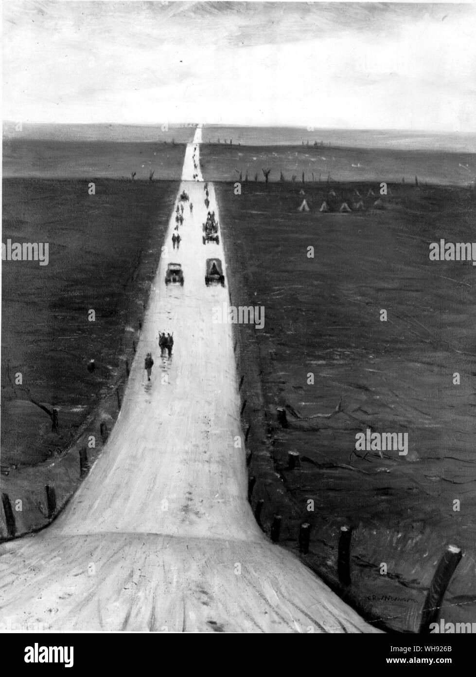 Die Straße von Arras Bapaume durch C R W Nevinson (Leinwand, 61 x 45,8 cm). Stockfoto