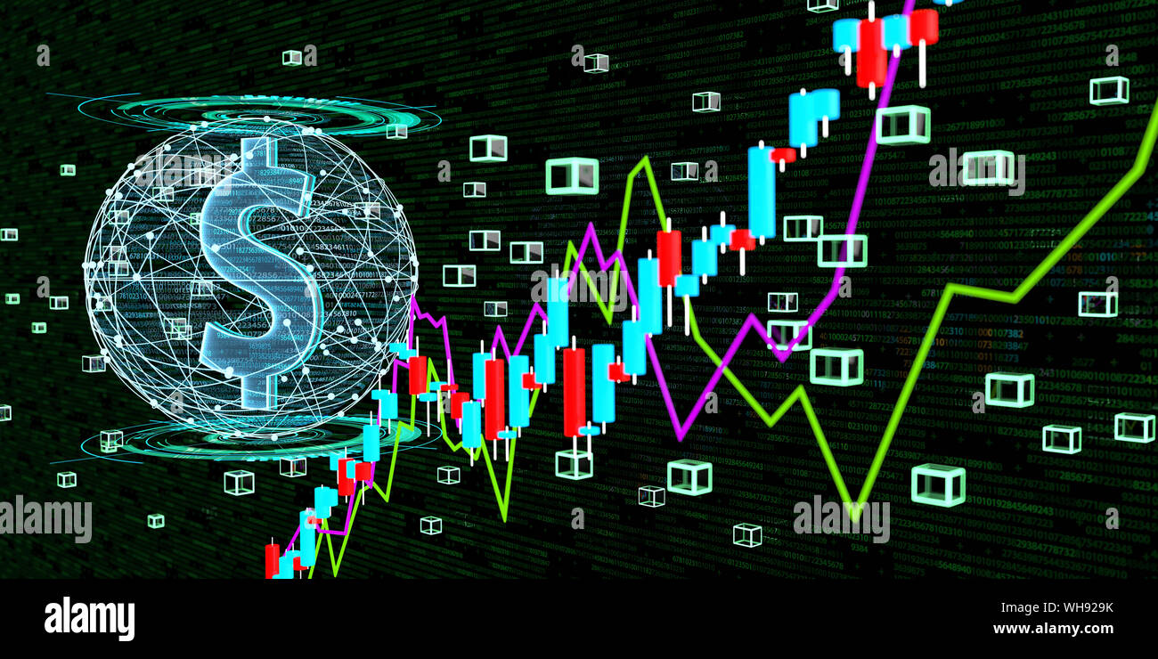 Wachstum des Dollarkurses durch Digitalisierung, 3D-Darstellung Stockfoto