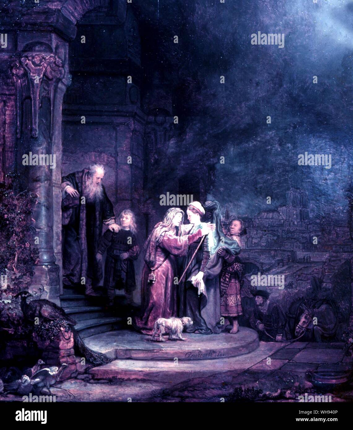 Die Visitation 1640. von Rembrandt. Detroit Institut für Kunst, USA. Rembrandt Harmenszoon van Rijn (Juli 15, 1606 - Oktober 4, 1669) gilt als einer der größten Maler der Europäischen Kunstgeschichte und der wichtigsten in der niederländischen Geschichte.. Rembrandt war auch ein tüchtiger Grafiker und machte viele Zeichnungen.. Stockfoto