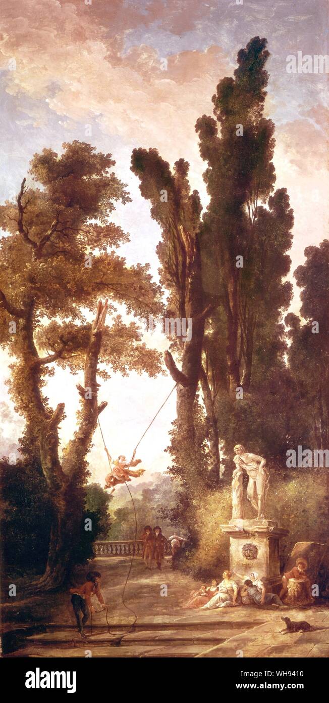 Das Schwingen. Von Hubert Robert. Met. Mus. New York 1 von 6 pics. dez. Boudoir im Chateau de Bagatelle in der Nähe von Paris. Hubert Robert (1733 - April 15, 1808), französischer Künstler, in Paris geboren. Stockfoto