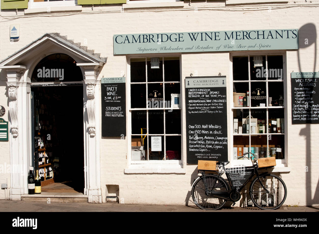 Cambridge Weinhändler in der Innenstadt von Cambridge, England. Stockfoto