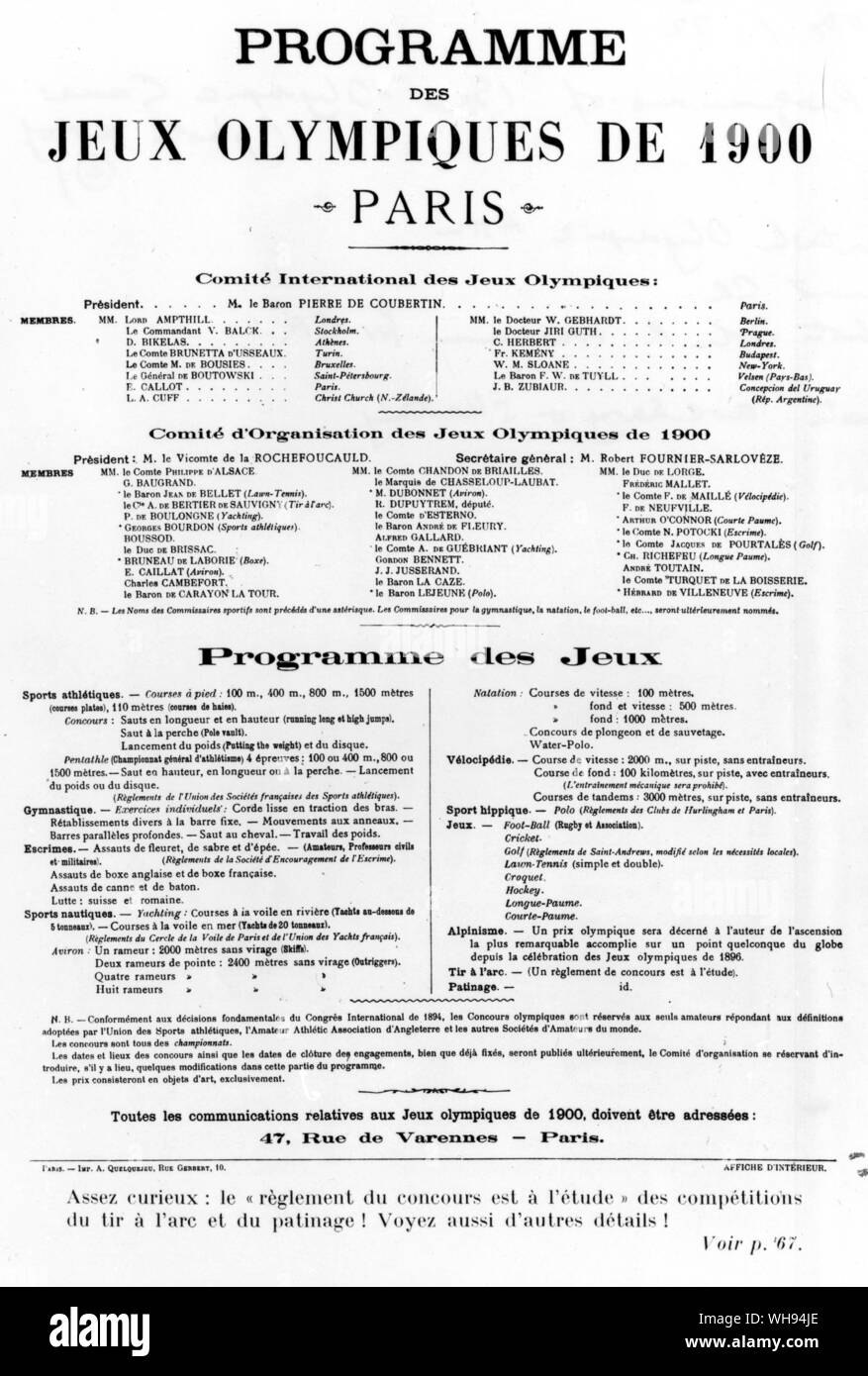 Offical Programm 1900 Olympische Spiele Paris Stockfoto