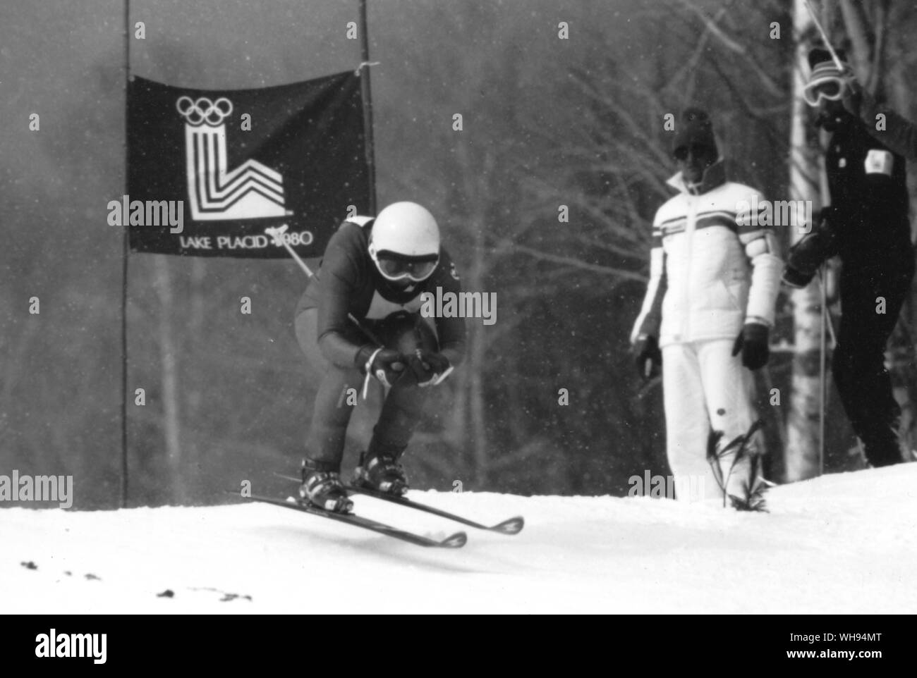 1980 Winter Olympics - Lake Placid, USA. Marie Therese Nadig (Schweiz) gewann die Bronzemedaille nach einem sehr harten Wettbewerb in der Frauen, das Alpine Skifahren. 17. Februar 1980. Stockfoto