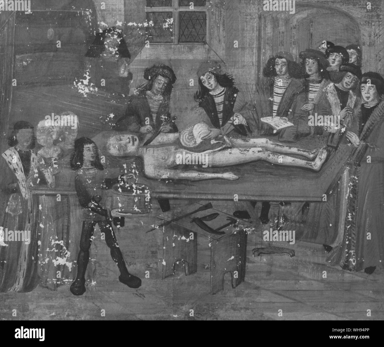 Angesehene mittelalterlichen Lehrbücher in Leonardos Zeit waren manchmal irreführend, und oft irrelevant. Leonardo hatte eine Auflage von Guy de Chauliac's Buch über Chirurgie - eine Abbildung von einem Manuskript Version - und Er war vertraut mit Anothomia Mundinus', die Astrologie betont. Stockfoto