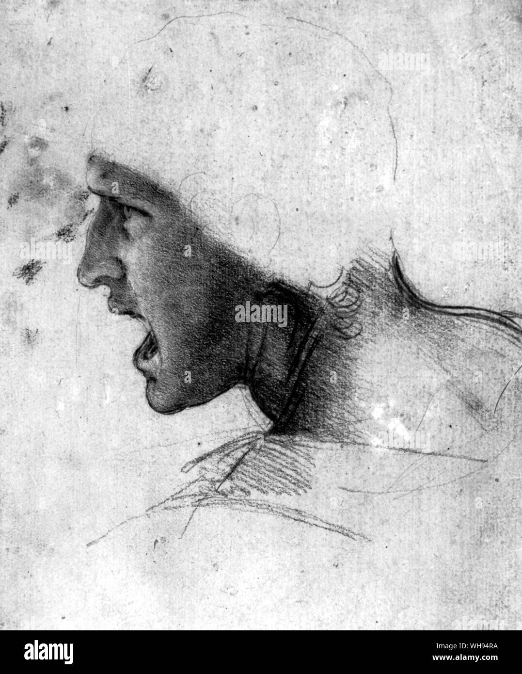 Ängstlich und wütende Gesichter gezeichnet, wie Studien für die Schlacht von Anghiari Stockfoto