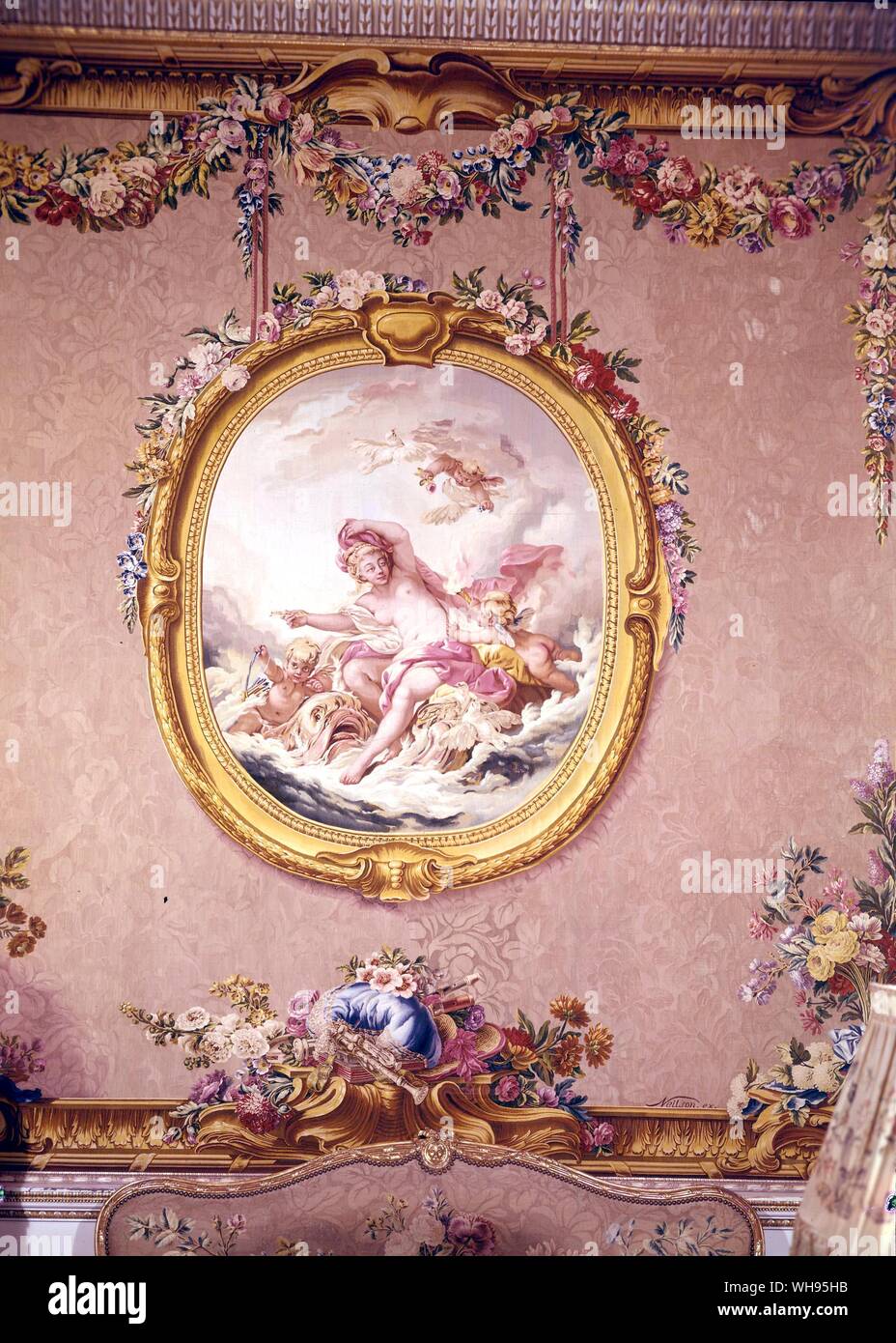 Newby Hall: Kunstschätze. Detail der Gobelins Tapestry, Newby Hall.. Stickerei. Stockfoto