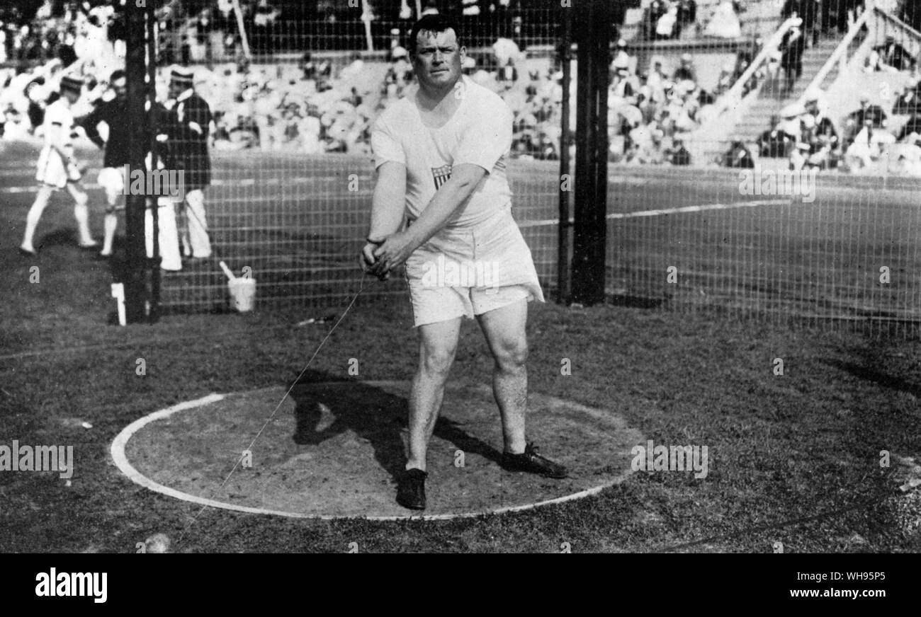 Matthew McGrath (Usa) Sieger der Hammer der Olympischen Spiele 1912 in Stockholm Stockfoto