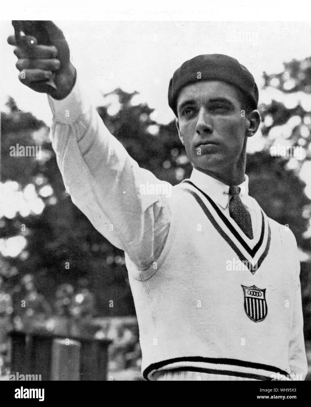 Lt Leonerd (USA) eine perfekte Punktzahl von 200 von möglichen 200 Ringen in die Pistole auf die Olympischen Spiele Berlin 1936 shoooting Stockfoto
