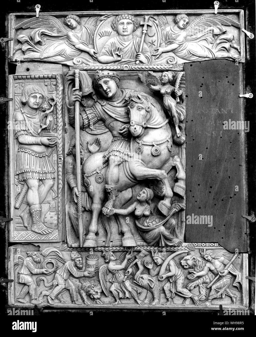 Kriegsführung/byzantinischen Kaiser als Eroberer von Barbaren. Elfenbein Erleichterung. Stockfoto