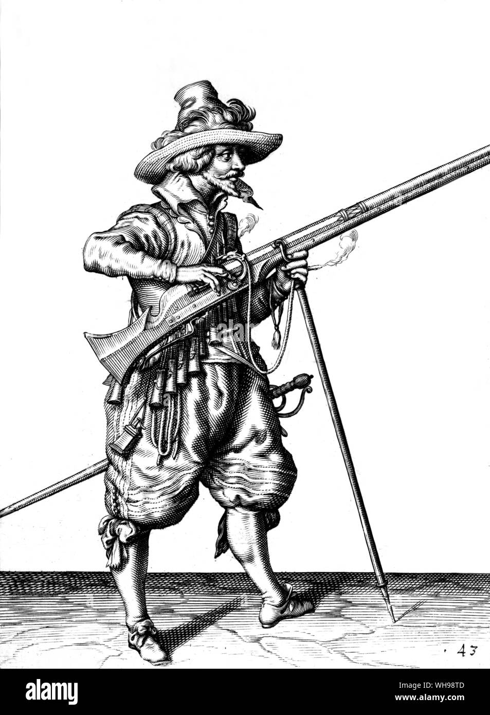 Kriegsführung/Musketier, wahrscheinlich Anfang des 17. Jahrhunderts. Stockfoto
