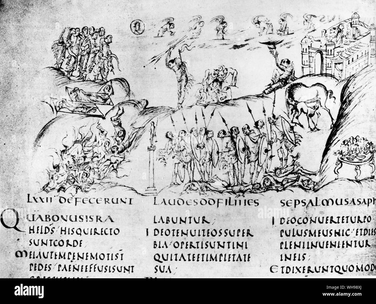 Europäische Kriegsführung: Frühes Mittelalter: Die fränkische Armee war ursprünglich auf leicht bewaffnete Infanteristen begrenzt.. Stockfoto