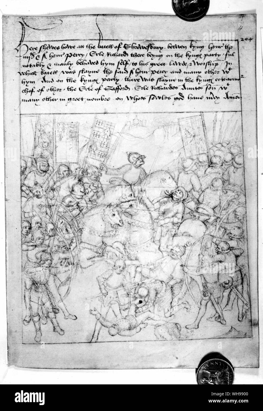 Europäische Kriegsführung/des Hohen Mittelalters. Eine illustrierte Schlacht Szene, Anfang des 15. Jahrhunderts. Stockfoto