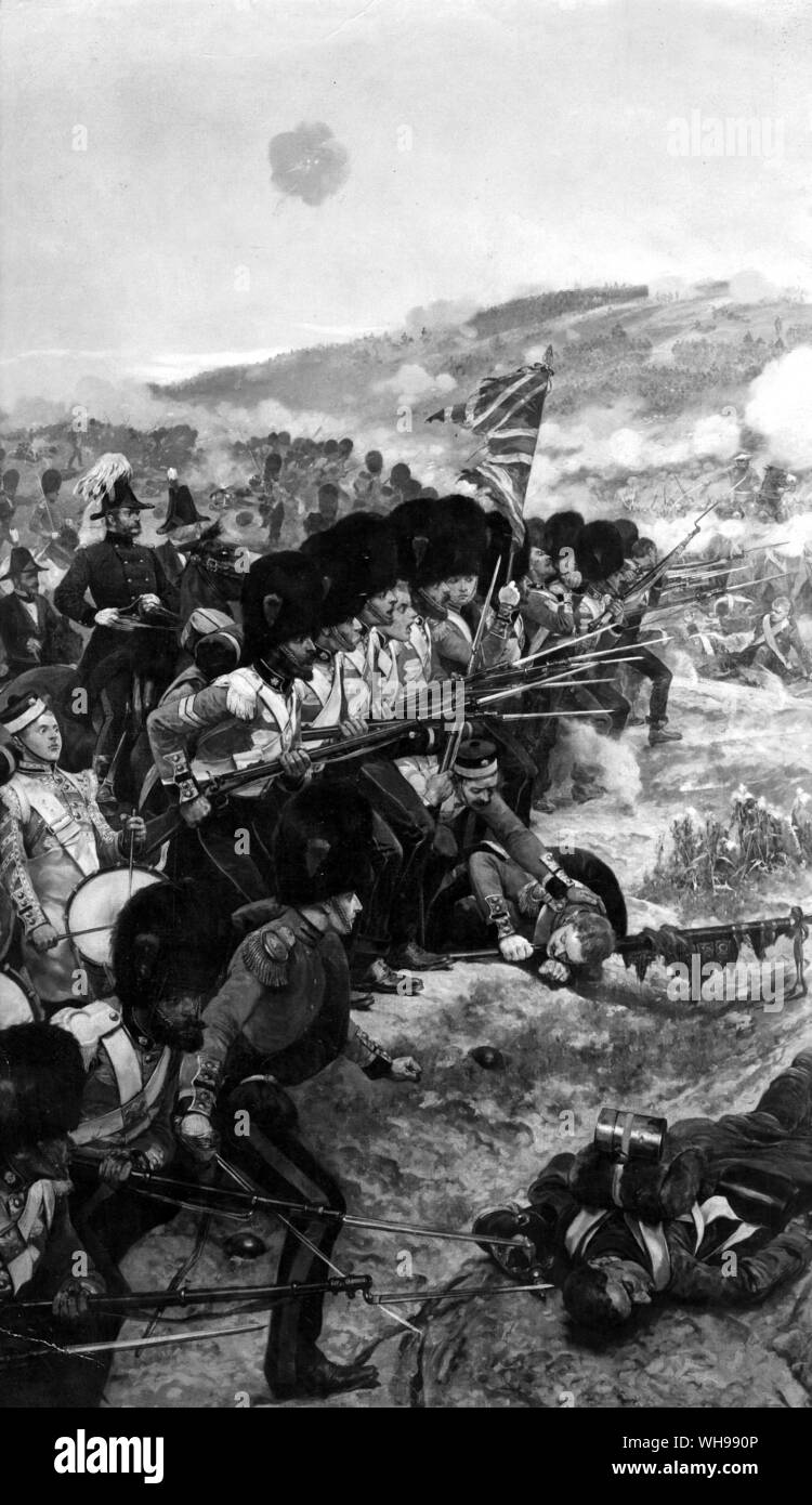 Kriegsführung/Krim Krieg: Die Dünne Rote Linie der Britische Infanterie Fortschritte in der Schlacht an der Alma im Krimkrieg. Stockfoto