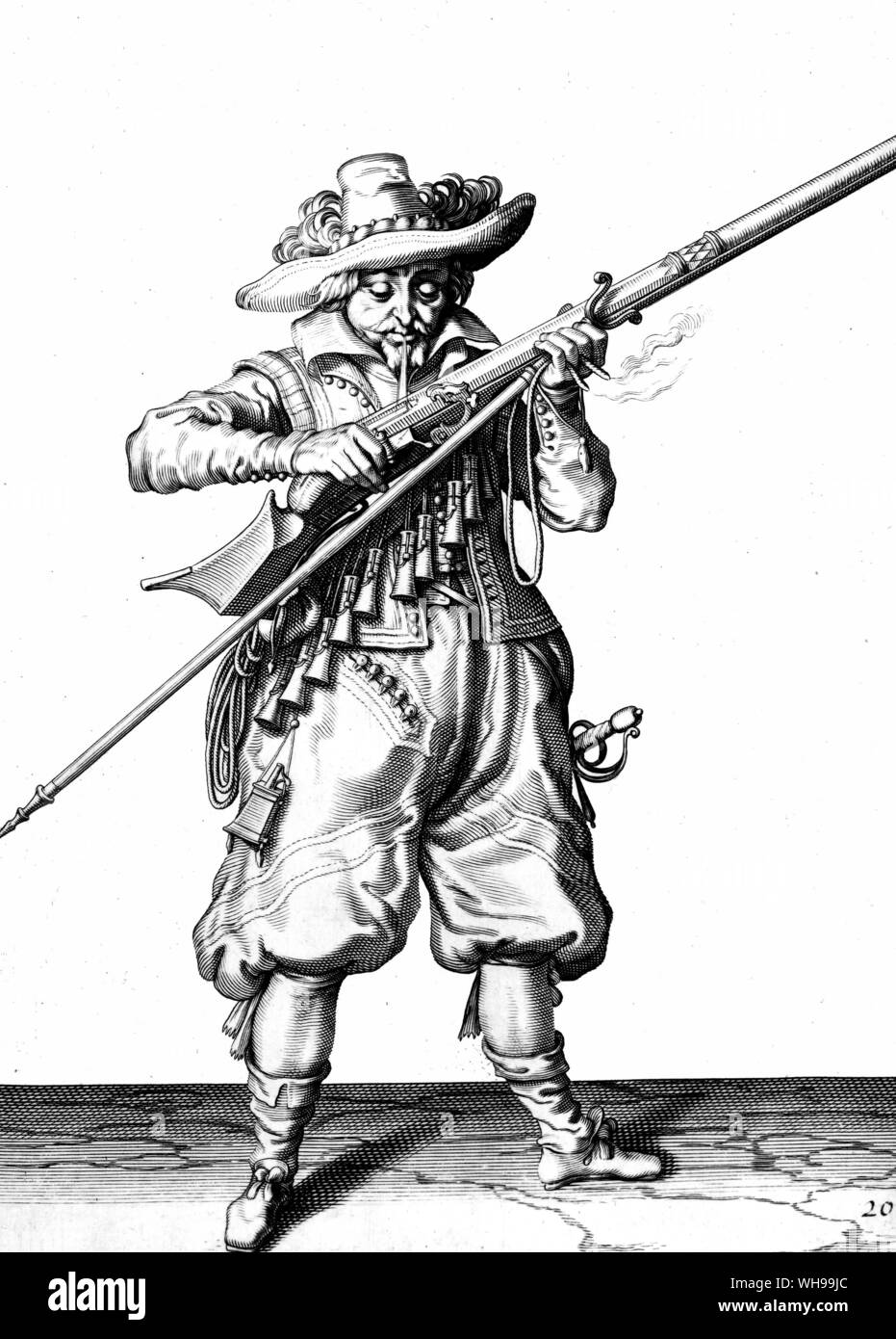 Kriegsführung/ein musketier aus dem frühen 17. Jahrhundert. Stockfoto