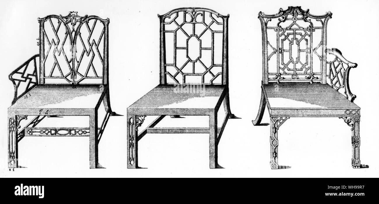 Designs für chinesischen Stühlen von Thomas Chippendale Stockfoto