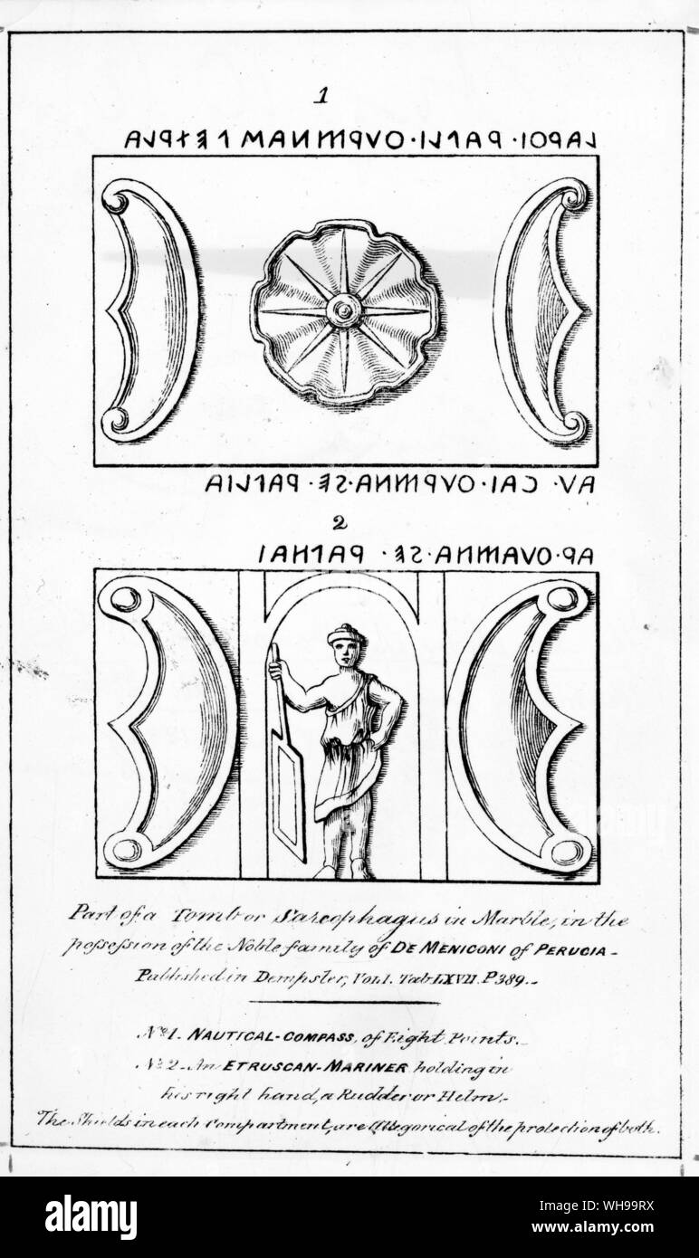Italien / frühen Zivilisation / Etrusker: Illustrationen von Sir William Betham's Buch 'Etruria-Celtica "beweisen", dass die Etrusker der Kompass verwendet ihre Schiffe nach Irland zu navigieren. Stockfoto