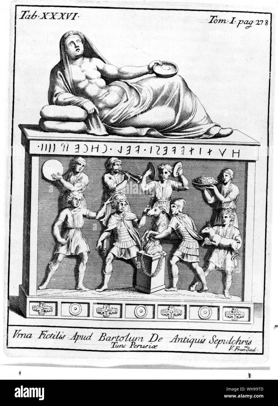 Italien / frühen Zivilisation / Etrusker: Freize auf eine Urne, ein Opfer zur Begleitung von Orchestermusik. Stockfoto