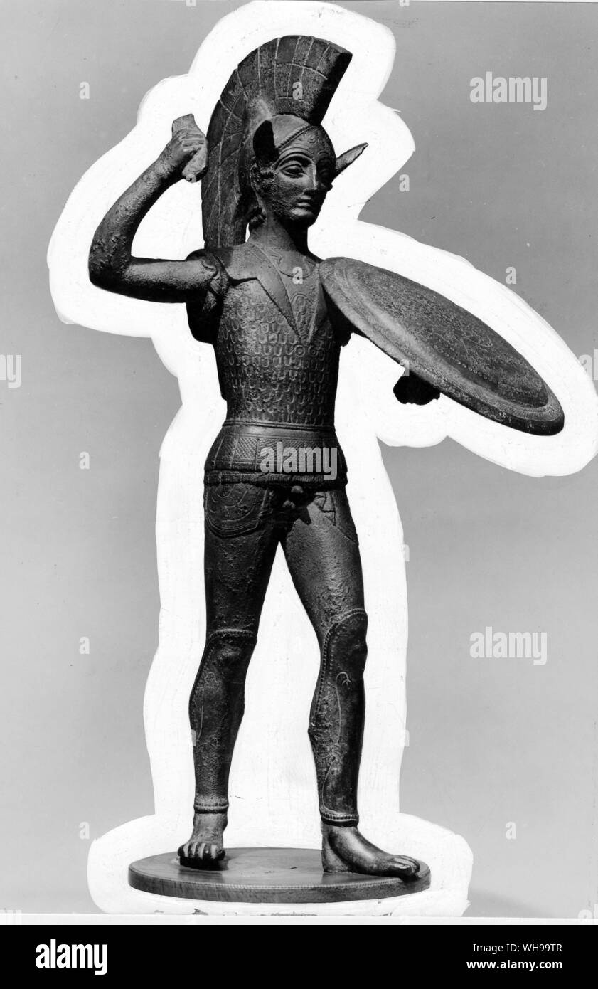 Italien / frühen Zivilisation / Etrusker: Bronze Figur eines etruskischen Kriegers aus der Mitte des 5. Jahrhunderts v. Chr. Diese kleinen Figuren wurden in großer Zahl als Votivgaben. Stockfoto