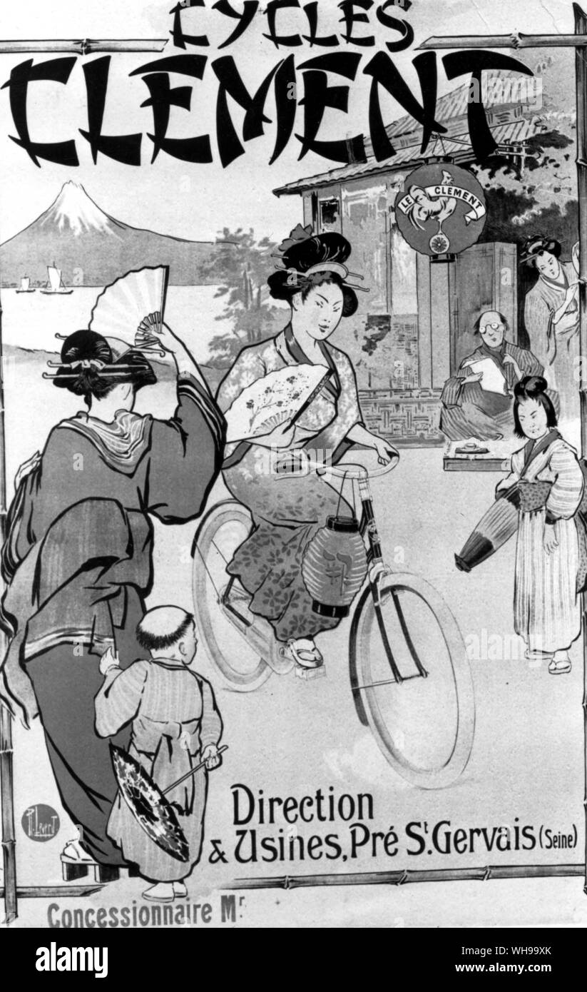Werbung für Fahrräder durch ein Anhänger von Mucha: Alle die schlechtesten Eigenschaften von japonaiserie Stockfoto