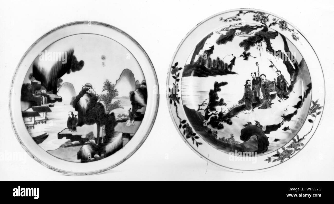 Chinesische Übergangszeit Stil in Blau und Weiß Platte des 17. Jahrhunderts Stockfoto