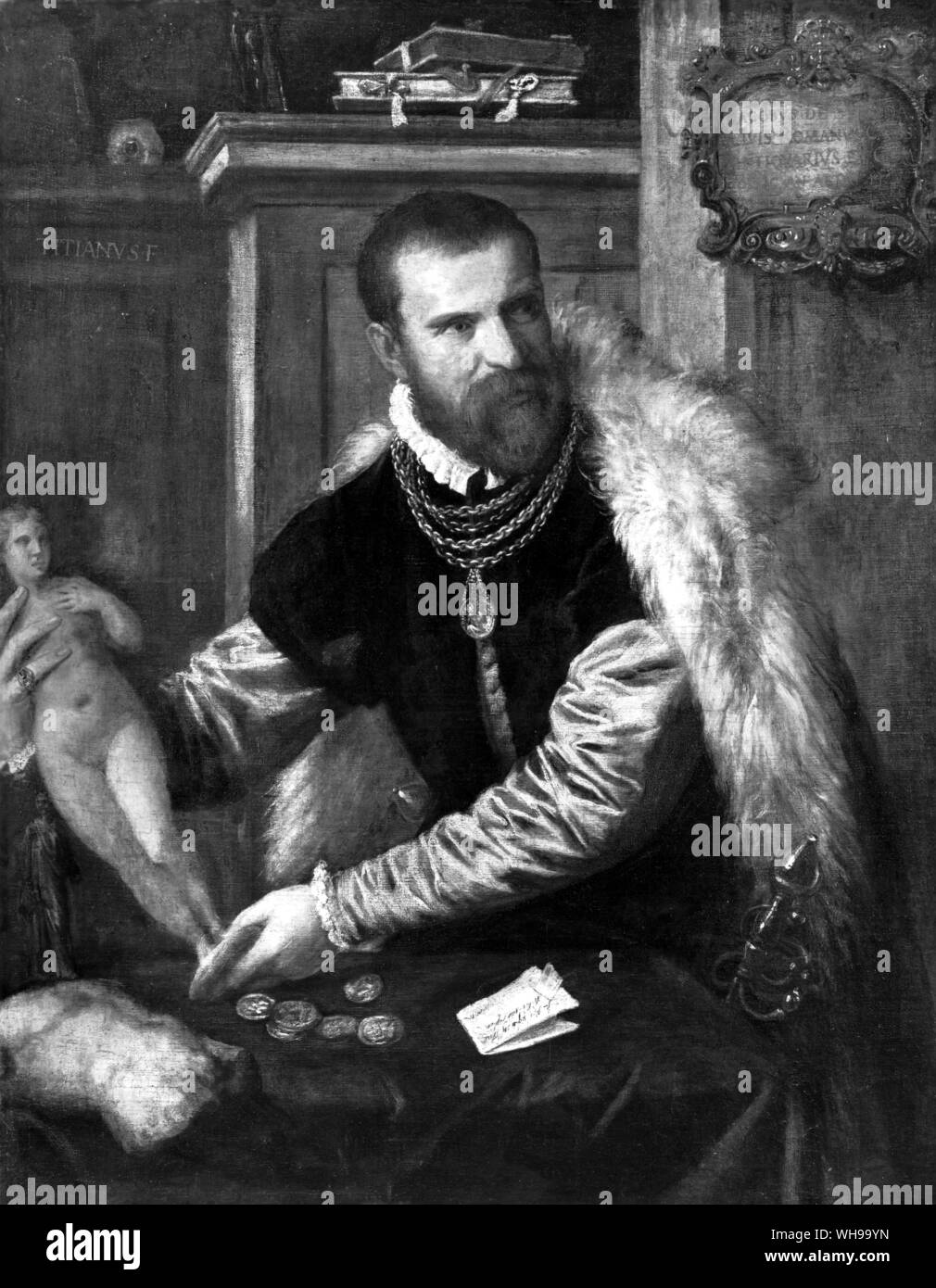Tizians Porträt von Jacopo Strada, der Händler in Antiquitäten und Kuriositäten. Stockfoto