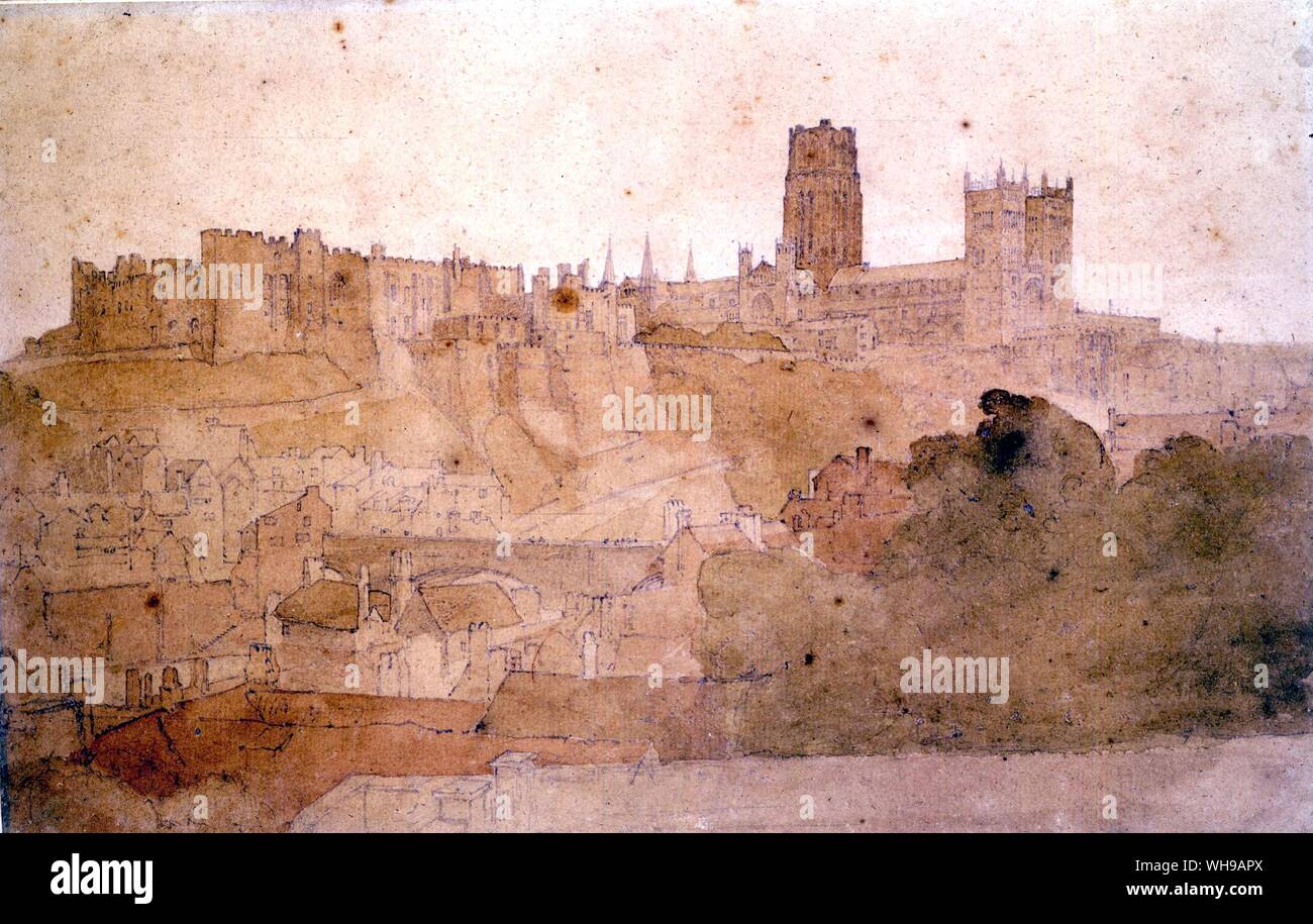 Zeichnung von Braun Waschen von Durham Cathedral Stockfoto