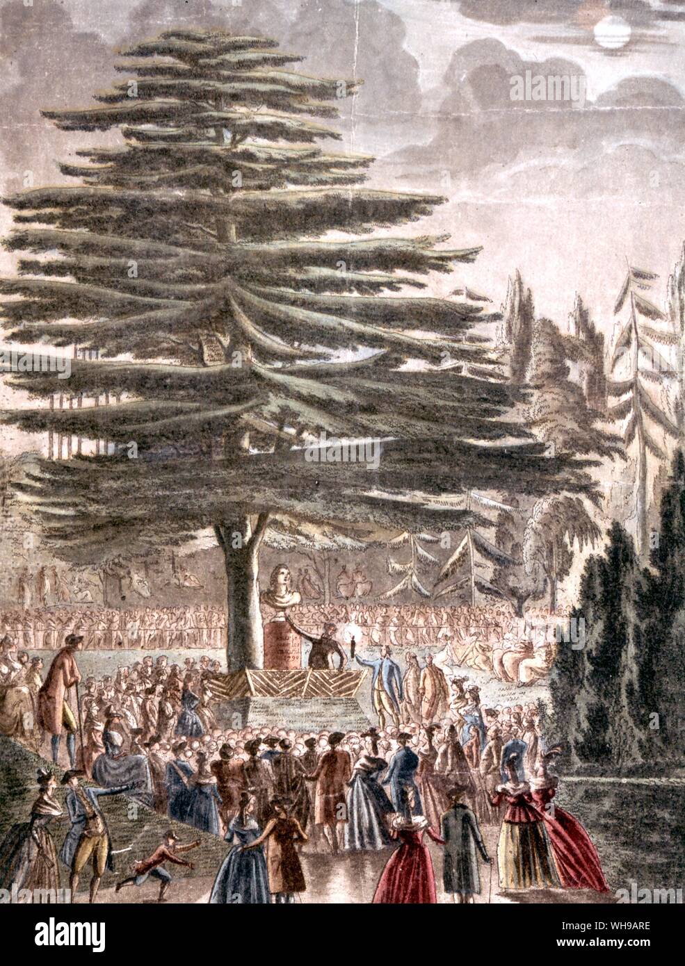 Einweihung der Büste von Carl von Linné im Jardin des Plantes Paris August 1790 unter der Libanon-zeder gepflanzt in 1646 Stockfoto