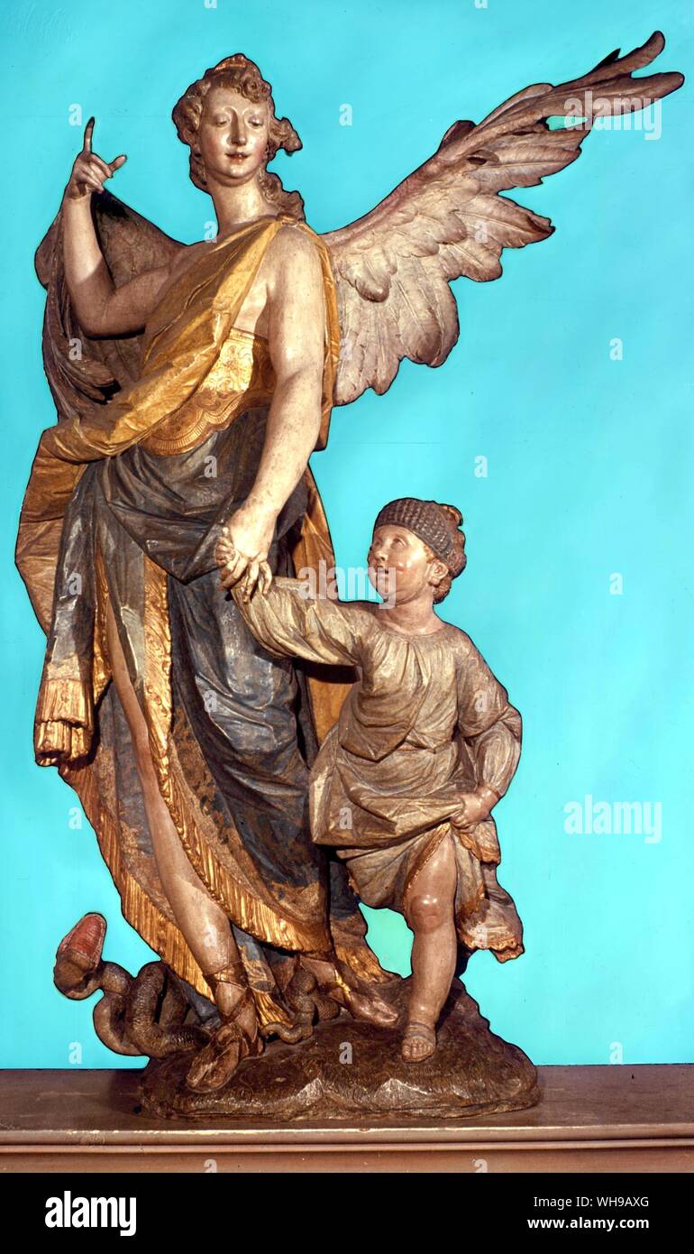 Skulptur von Ignaz Günther die Schutzengel mit Tobias Stockfoto