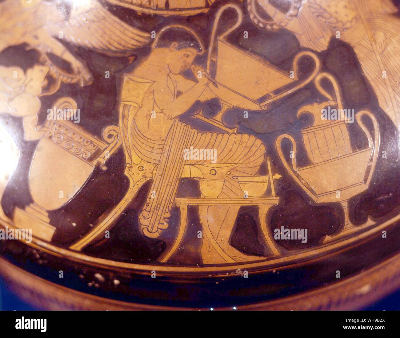 Griechische Vase Malerei Stuhl und Tisch 450 v. Chr. Detail. Stockfoto