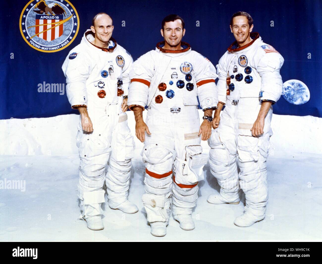 Raumfahrt Astronauten. Apollo 16 Crew. Junge, Mattingly und Herzog.. Stockfoto