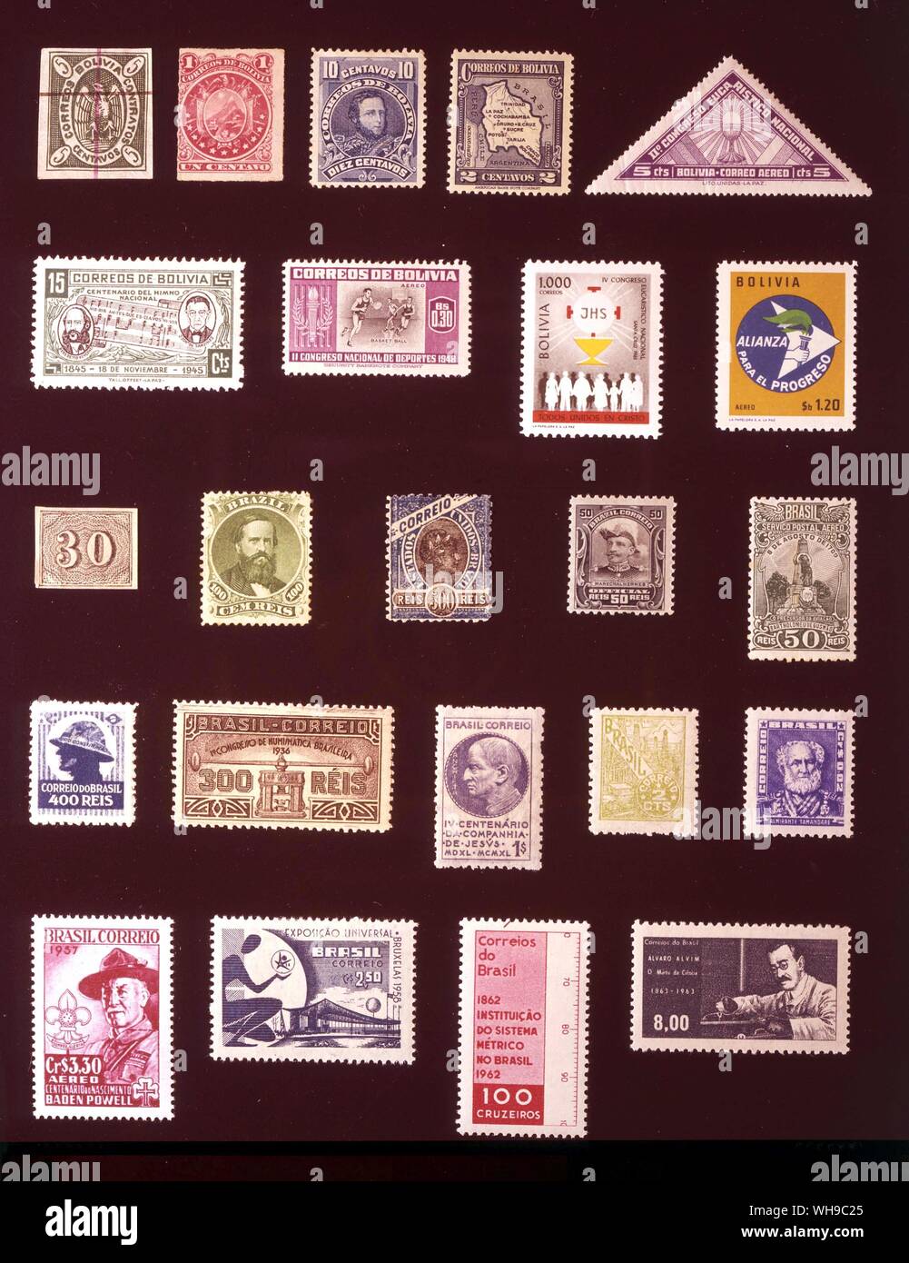 Amerika - Bolivien und Brasilien: (von links nach rechts) 1. Bolivien, 5 Centavos 1866, 2. Bolivien, 1 Imagen, 1887, 3. Bolivien, 10 Centavos, 1904, 4. Bolivien, 2 Centavos, 1935, 5. Bolivien, 5 Centavos 1939, 6. Bolivien, 15 Centavos, 1946, 7. Bolivien, 30 Centavos, 1951, 8. Bolivien, 1000 Bolivianos, 1962, 9. Bolivien, 1,20 Pesos, 1963, 10. Brasilien, 30 Reis, 1850 11. Brasilien 100 Reis 1866, 12. Brasilien 500 Reis 1895, 13. Brasilien, 50 Reis, 1913, 14. Brasilien, 50 Reis, 1929, 15. Brasilien 400 Reis 1932, 16. Brasilien 300 Reis 1936, 17. Brasilien, 1 milreis 1941, 18. Brasilien, 2 Centavos, 1949, 19. Brasilien, 2 Centavos, Stockfoto