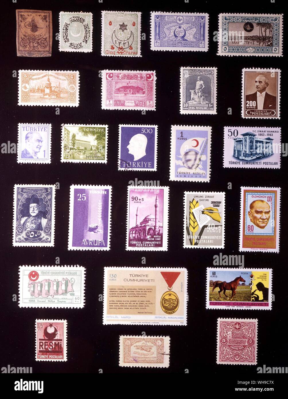 Europa - Türkei: (von links nach rechts) 1. 20 Paras, 1863, 2. 20 Paras, 1876, 3. 5 Paras, 1915, 4. 50 Paras, 1917, 5. 5 piastres, 1919, 6. 5 Paras, 1920, 7. 3 piastres, 1922, 8. 10 Paras, 1926, 9. 200 Kurus, 1943, 10. 1 Kurus, 1956, 11. 5 Kurus, 1958, 12. 500 Kurus, 1959, 13. 1 Kurus, 1954, 14. 50 kurus 1963, 15. 50 piastres 1916, 16. 25 Kurus, 1958, 17. 90 + 5 Kurus, 1960, 18. 40 + 5 kurus 1963, 19. 60 kurus 1963, 20. 60 Kurus, 1955, 21. 130 Kurus, 1968, 22. 60 Kurus, 1967, S. 23. 0,25 Kurus, 1953, 24. 20 Paras, 1929, 25. 5 Paras, 1914. Stockfoto