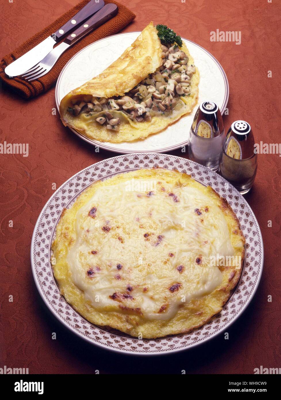 Pilz Omelett und Omelette Arnold Bennett Stockfoto