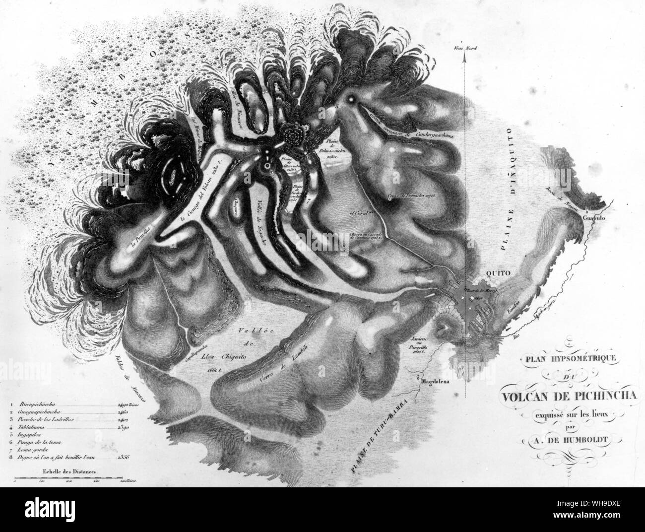 Humboldt's Plan für Pichincha, 15,672 feet, dargestellt mit der verbesserten Stil der Schattierung plante er Stockfoto