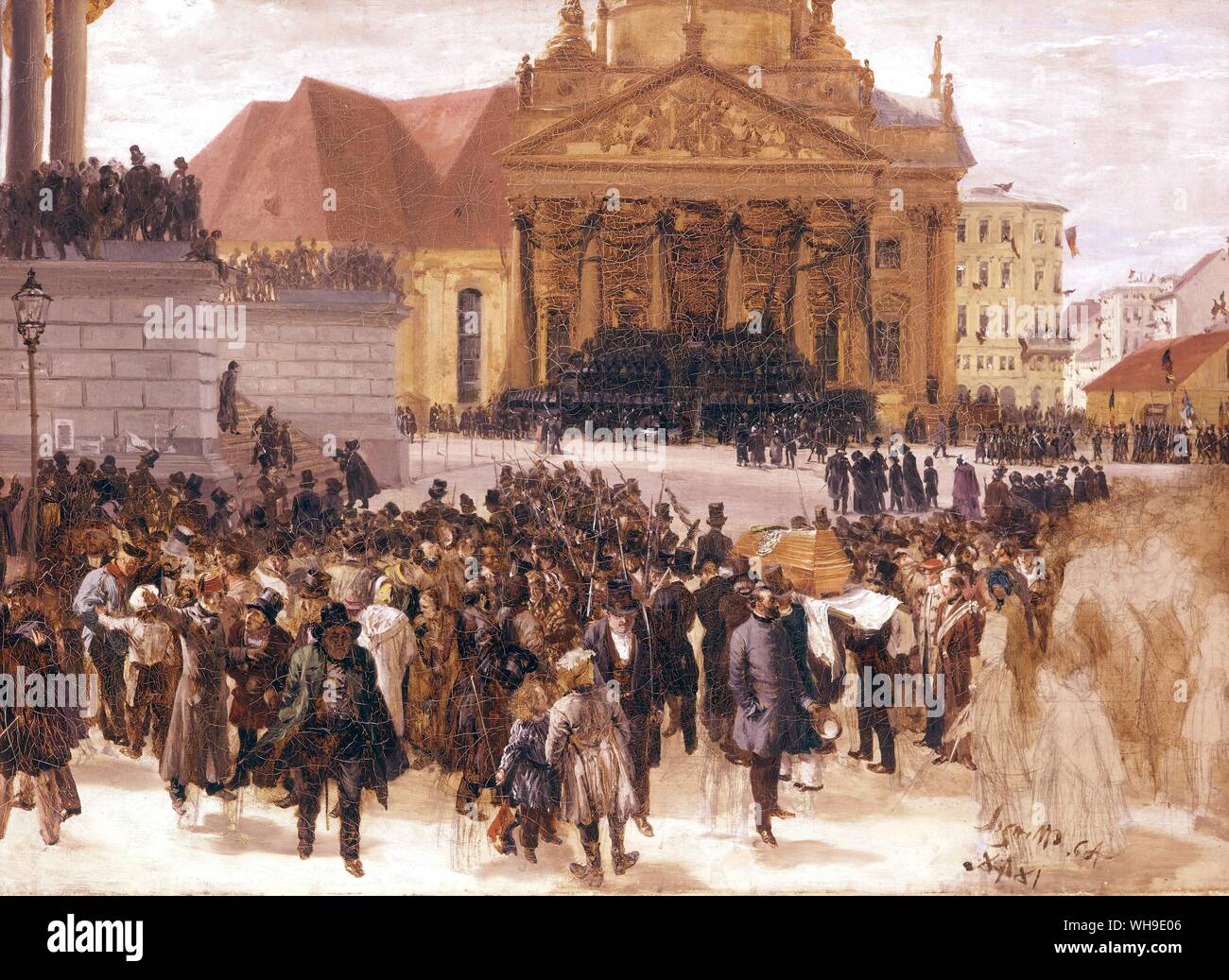 Trauerfeier für die Opfer der Revolution 1848 mit Humboldt an ihrer Spitze. Detail eines Gemäldes von Adolf von Menzel. Stockfoto