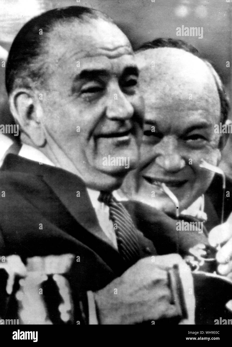 14. April 1967: (links) Präsident Lyndon B. Johnson (1908-1973), Präsident der USA von 1963-69, und Dean Rusk (rechts). Stockfoto