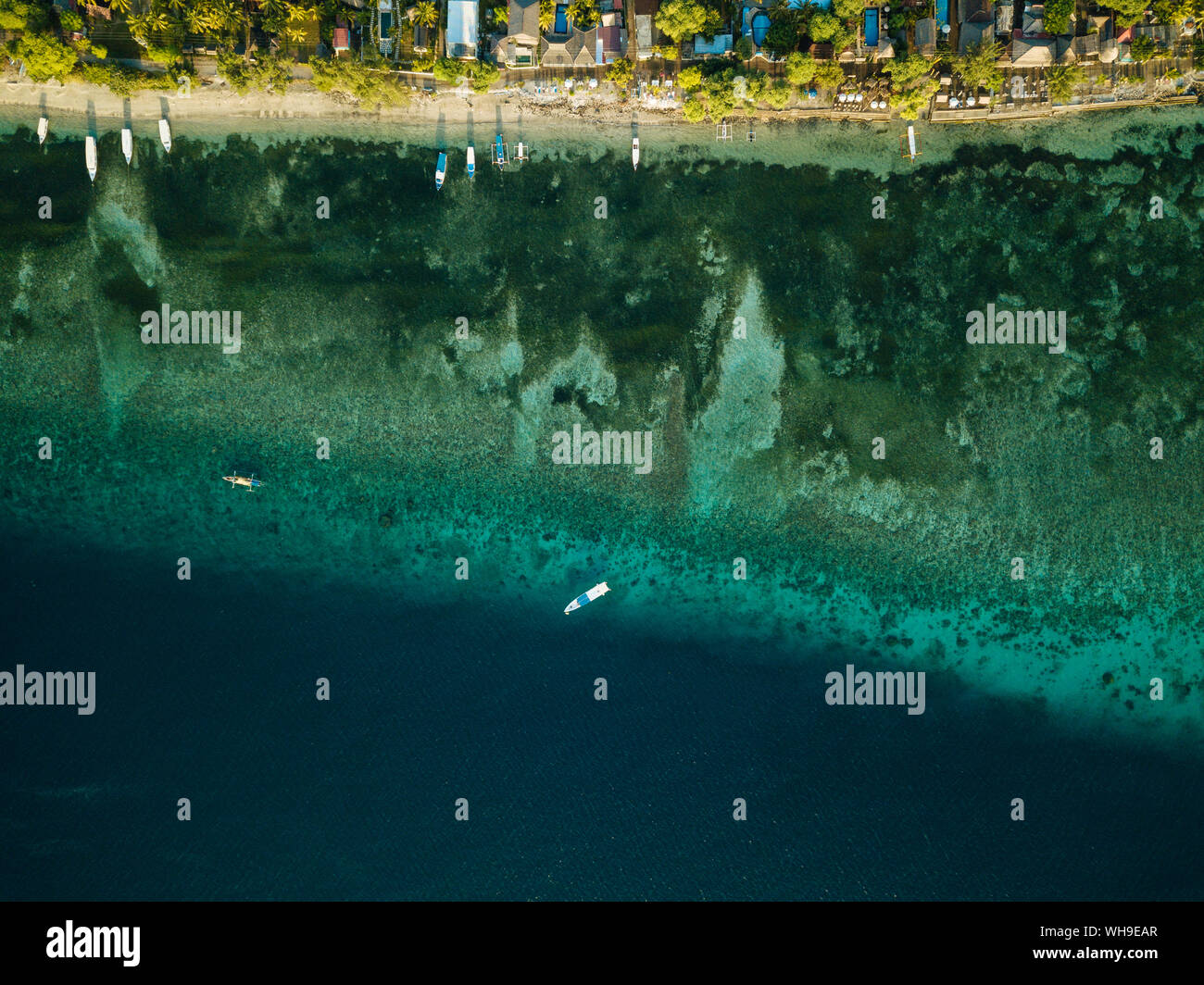 Luftaufnahme von Meer, Gili Air, Gili Trawangan, Lombok, Indonesien, Südostasien, Asien Stockfoto