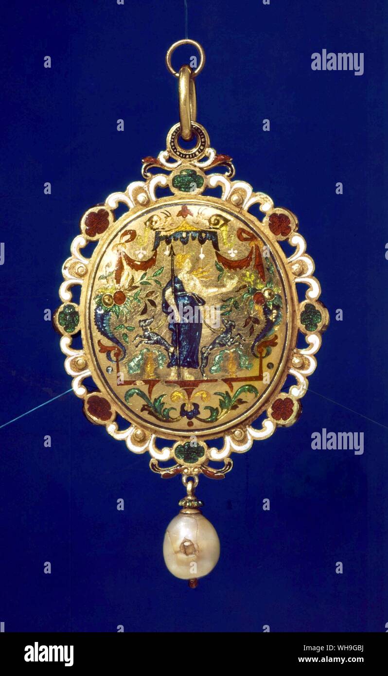Französische Anhänger Juwel 1550-5 reverse Diana der Jagd Stockfoto