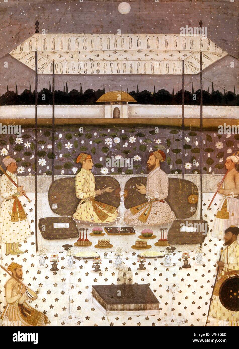 Zwei mogul Fürsten unterhalten bei Nacht 1680-90 Stockfoto