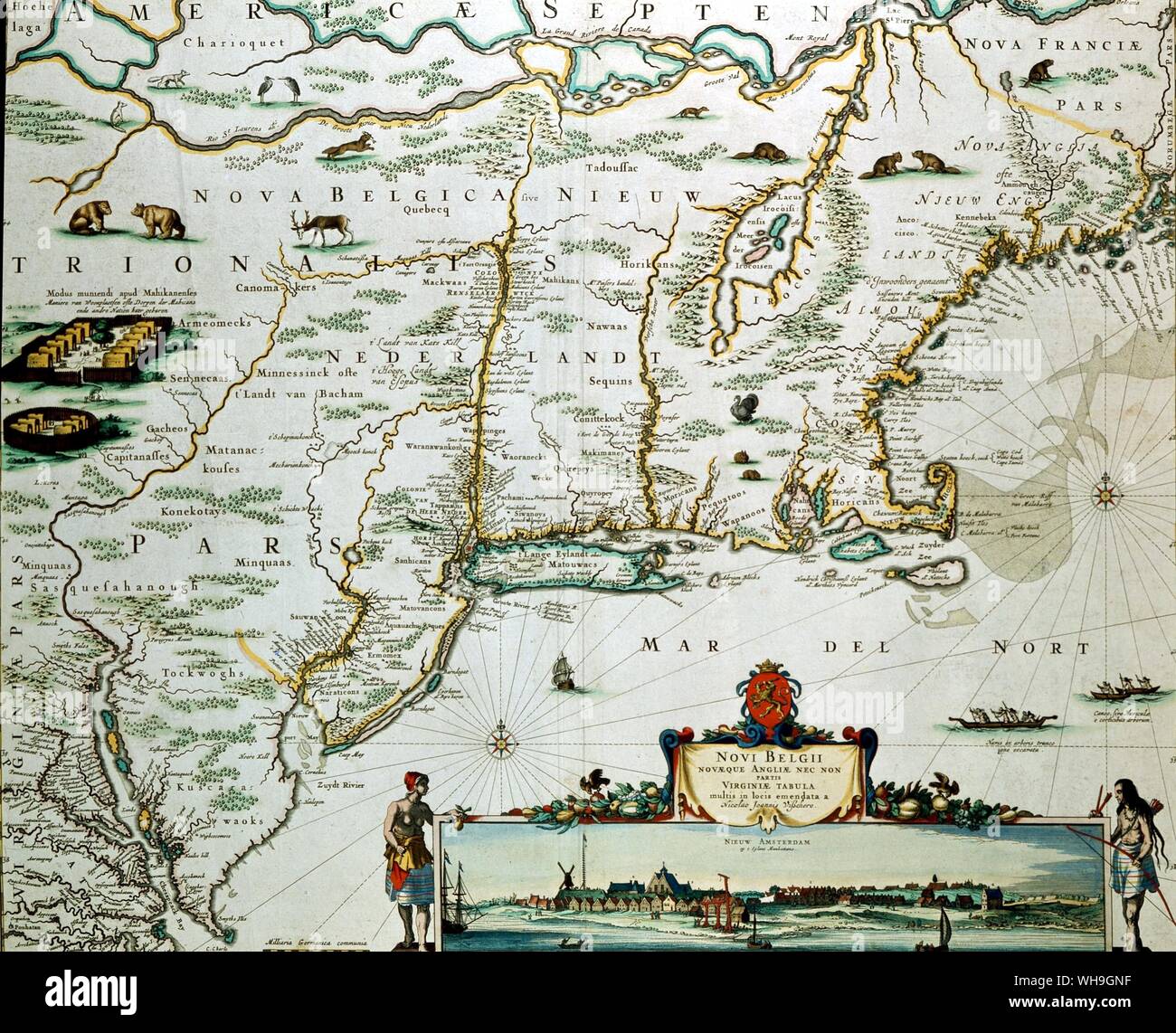 Visscher Atlas Erfüllungsort 1671 Neue Belgien New England und New New Amsterdam Stockfoto