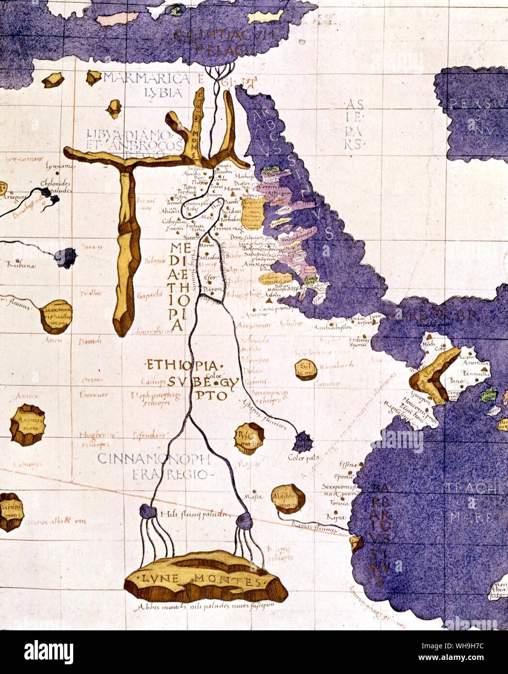 Die rechte Hälfte des Karte der Welt 1460 Stockfoto