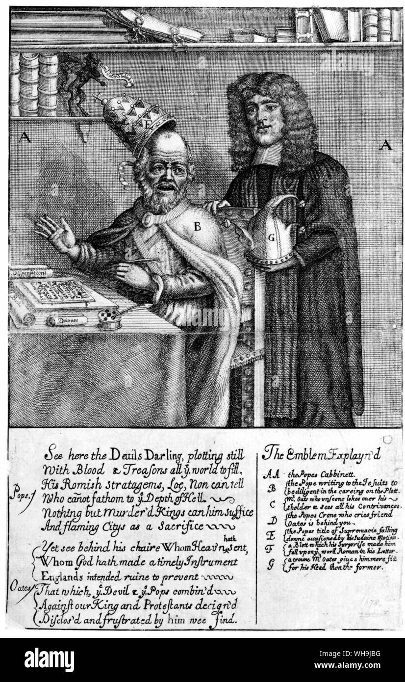 Der Teufel, Titus Oates (1648-1705), englischer Verschwörer und der Papst. Stockfoto