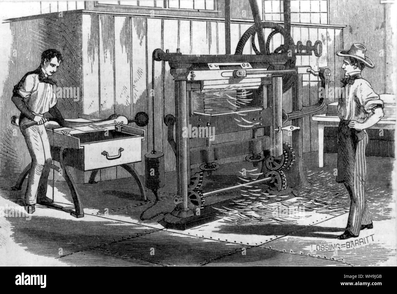 Druckerei 1865 Die Scheren und Trimmen Maschine Stockfoto