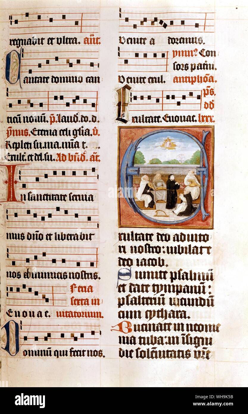 Early Music Notation Monksa spielen Instrument Stockfoto