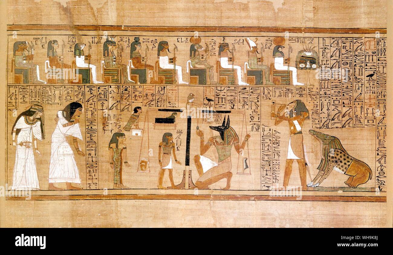 Ägyptische wiegen Herzen der Verstorbenen im Urteil Halle und Osiris Stockfoto