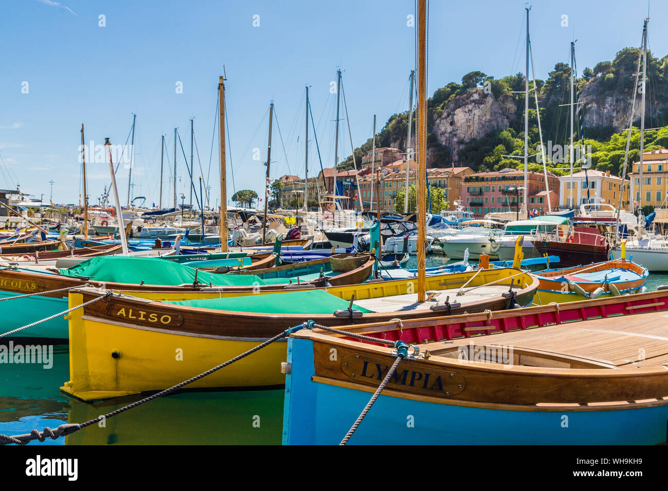 Port Lympia, Nizza, Alpes Maritimes, Cote d'Azur, Provence, Côte d'Azur, Frankreich, Mittelmeer, Europa Stockfoto